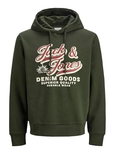 Image of JACK & JONES Men's Hoodies Pullover Sweat Cool Logo Design Long Sleeve Sweatshirt for Men, Green Colour, UK Size - S