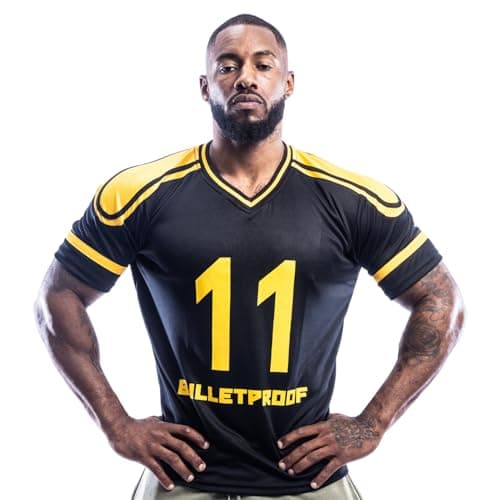 Image of Mens Oversized T-Shirt American Football Style Top Jersey 100% Polyester Team Shirt (Black and Yellow, 3XL)