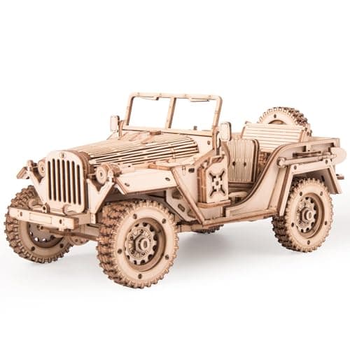 Image of ROWOOD 3D Wooden Puzzle Jeep Model Kit for Adults and Teens to Build, DIY Car Model Building Woodcraft Construction Kit, Ideal Christmas and Birthday Gift