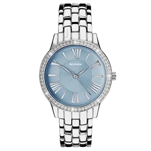 Image of Sekonda Charlotte Ladies 33mm Quartz Watch in Blue with Analogue Display, and Silver Alloy Bracelet 40478