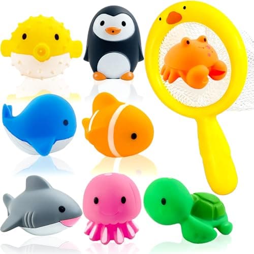 Image of Guopai Bath Toys for Toddlers - 9PCS Baby Bath Toys Set with Net, Floating Water Toys, Squirting Pool Toys for 1-5 Year Olds, BPA-Free Toddler Bath Toy