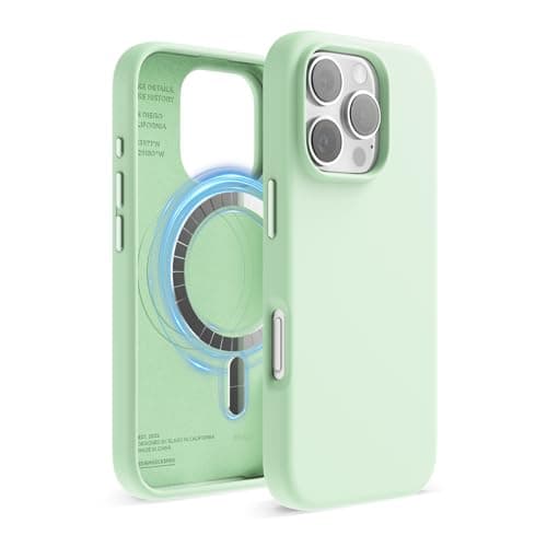 Image of elago Magnetic Silicone Case Compatible with iPhone 16 Pro Case 6.3 Inch Compatible with All MagSafe Accessories - Built-in Magnets, Soft Grip Silicone, Shockproof (Soft Mint)