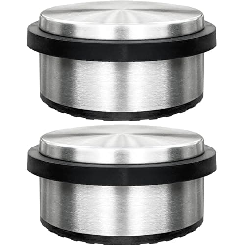 Image of Stainless Steel Door Stops by Smith’s® | 10.3CM (D) x 4.8CM (H) / 2 Pack | Round Heavy-Duty Metal, Chrome, Satin, Silver Door Stoppers | Ultimate Door, Wall, Floor, Skirting Board Protection