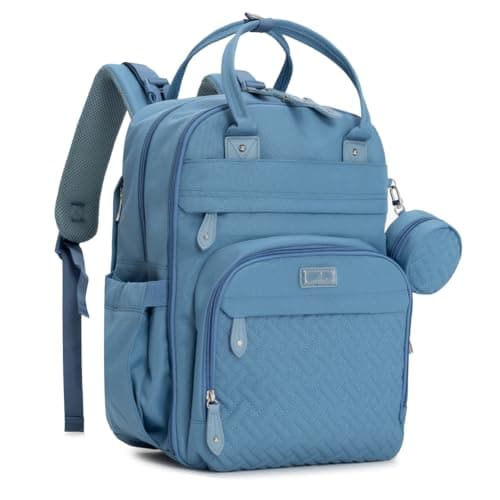 Image of BabbleRoo Baby Changing Bag Backpack, Nappy Changing Back Pack Diaper Bags with Changing Mat & Pacifier Holder for Mom & Dad (Light Blue)