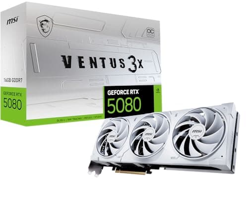 Image of MSI Gaming RTX 5080 16G Ventus 3X OC Graphics Card White (16 GB GDDR7, 256 Bit, Extreme Clock TBD MHz, DisplayPort x 3 2.1a, HDMI 2.1b, NVIDIA Blackwell Architecture)