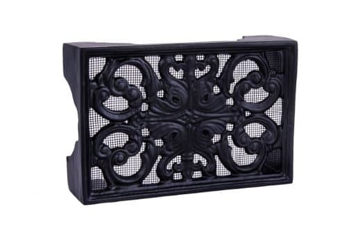 Image of Cast Iron Ornate Air Brick 9" x 6" - Black Finish with Mesh