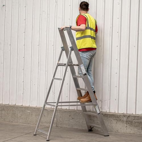 Image of BPS® Industrial Platform Step Ladder/Ladders | 150kg Load Capacity | Aluminium | Heavy Duty | EN131 Pro Certified | 2.06m Platform Height | 8 Steps
