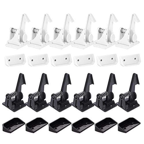 Image of 12 Pack White and Black Child Cabinet Locks, SACONELL Baby Proofing Safety Invisible Drawer Latches, Strong Adhesive Easy Install, Kids Proofing Lock for Cupboards,Kitchen,Drawers,Dresser Doors,Closet