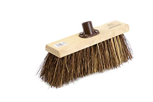 Image of Newman and Cole 13" Wooden Broom Head with Stiff Bassine and Cane Mix Natural Hard Bristle - Replacement Wooden Broom Head Outdoor Garden Yard Brush Sweeping Brush Fitted Fixing Bracket Connector