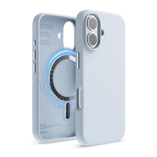 Image of elago Magnetic Silicone Case Compatible with iPhone 16 Case 6.1 Inch Compatible with All MagSafe Accessories - Built-in Magnets, Soft Grip Silicone, Shockproof (Light Blue)