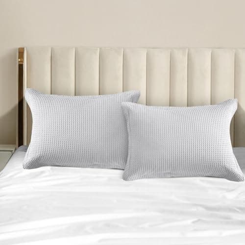 Image of Premium Waffle Weave King Pillow Shams Set of 2 Silver 100% Organic Cotton Silver Waffle Weave Pillow Shams with Envelope Closure, Ultra Soft, Cozy & Decorative Pillow Cover, 20 x 40 inch