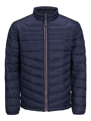 Image of Jack & Jones Men's Jjehero Puffer Collar Noos Jacket, Navy Blazer/Detail:contrast Zip, M UK