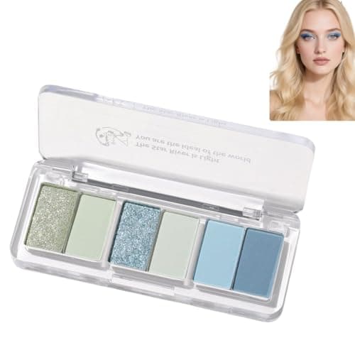 Image of Blue Eyeshadow 6 Colours,Eye Shadow Palettes for Women,Highly Pigmented Green Light Navy Blue Eyeshadow Palette,Glitter Eyeshadow,Portable Travel Eye Makeup Palette for Christmas & Music Festivals
