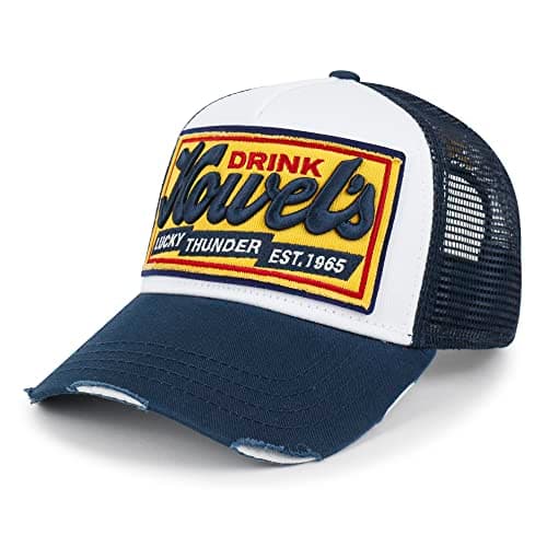 Image of ililily Premium Howels Embroidery Vintage Baseball Cap Distressed Trucker Hat, Navy, Medium