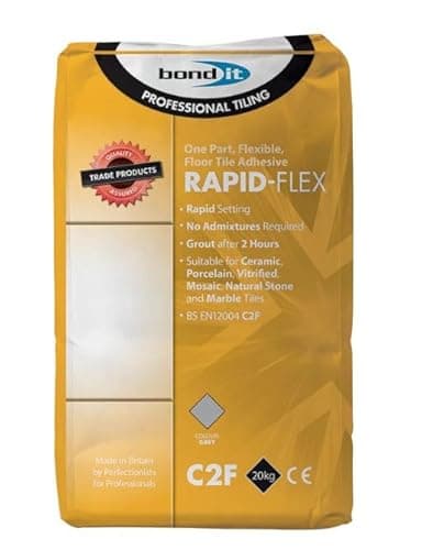 Image of Bond It Rapid-Flex Tile Adhesive 20kg Grey Fast Setting Flexible Cement Based Adhesive for Walls & Floors Grout Ready in 2 Hours For Ceramic & Stone Tiles