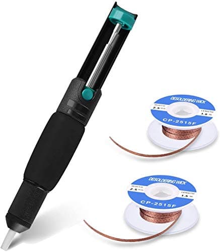 Image of Tabiger Desoldering Pump Solder Wick, Solder Remover Tool 3-in-1 Kit Included 1pc Solder Sucker Pump and 2pcs Desoldering Wick Solder Braid Wire (2.5mm Width, 1.5m Length)