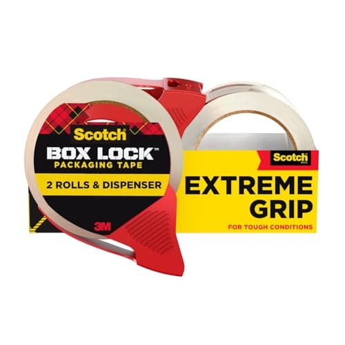 Image of Scotch Box Lock Packaging Tape, 2 Rolls with 1 Refillable Dispenser, 1.88 in x 54.6 yd, Extreme Grip, Sticks Instantly to Any Box