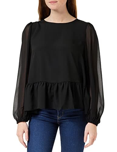 Image of French Connection Women's Crepe Light Georgett Peplum Top Blouse, Black, M
