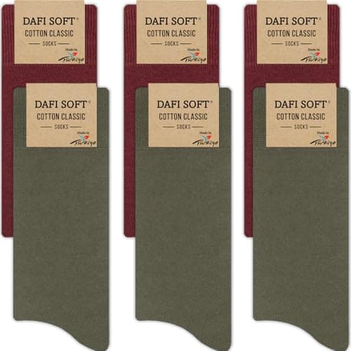 Image of Dafi soft 6 Pairs Men's Cotton Socks, Comfortable, Made in Turkey (UK 9-12, Olive Green/Burgundy)