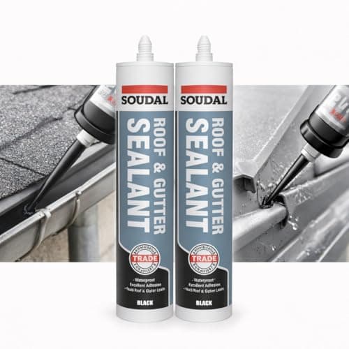 Image of Trade Roof & Gutter Sealant Black 290ml – Weatherproof Roofing Sealant for Gutters, Downpipes, Flashings, Chimneys, Lap Joints & Roof Felt, Bitumen Compatible (Pack of 2)