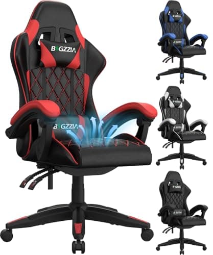 Image of bigzzia Gaming Chair with Breathable Cushion, Ergonomic Video Game Chair with Pillow and Lumbar Support (Black and Red)