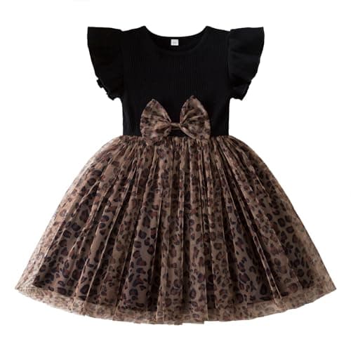 Image of NNJXD Little Girl Casual Leopard Printed Tulle Dress Toddler Girls Kids Clothes 2129 Black Size(4Y) 3-4 Years