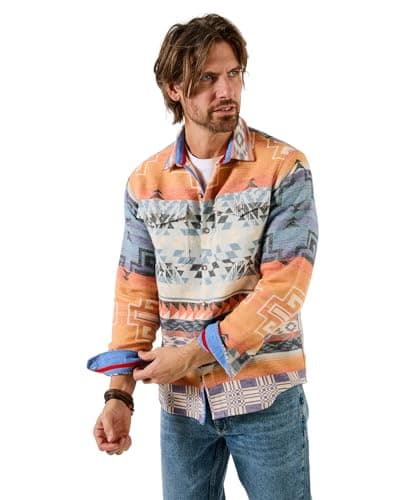 Image of Joe Browns Men's Aztec Print Overshirt, Regular, Orange, UK M