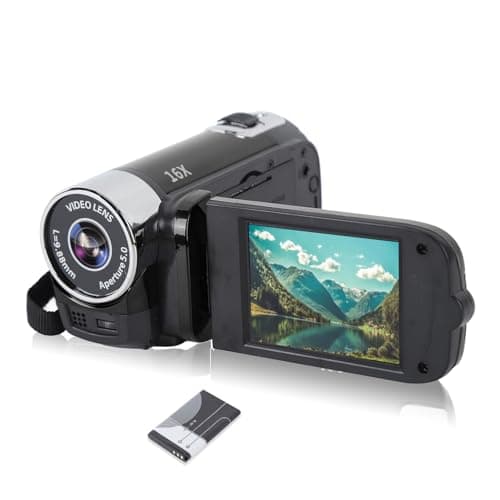 Image of Video Camera for Vlogging, 1080P Full HD Camcorder, 16MP 16X Digital Zoom, 2.7in TFT Rotatable Screen, with Fill Light and USB Port, Catch Wonderful Moments (Black)