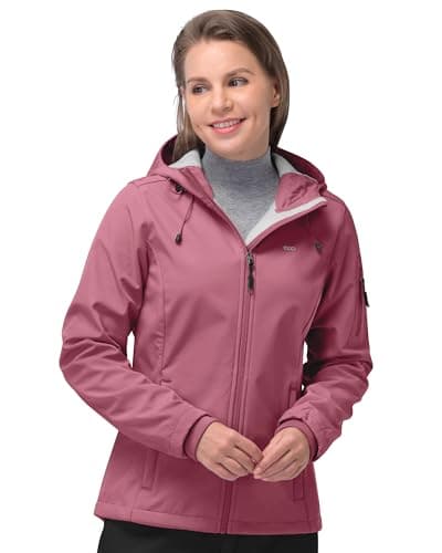 Image of 33,000ft Women's Waterproof Jacket, Ladies Lightweight Hooded Softshell Jacket Windproof Fleece Rain Jacket for Outdoor Hiking Beetroot M