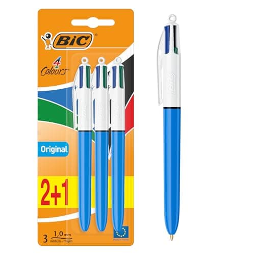 Image of BIC 4 Colours Pens Multicolour Original - Retractable Ballpoint Pens - Pack of 3