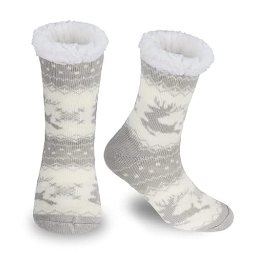 Image of BOER Slipper Socks - Winter Ladies Non Slip Soft Cozy Slipper Socks Fleece Lined Fluffy and Furry Knitted Warm Home Socks