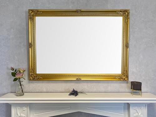 Image of DOWNTON INTERIORS UK Extra Large Gold Antique Style Wall Mirror - Overall Size: 42 inches x 30 inches (107cm x 76cm)
