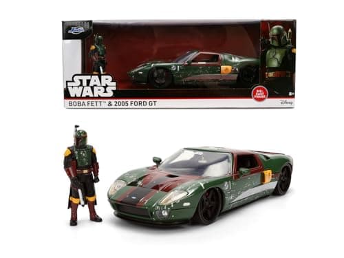 Image of Jada Toys Star Wars Car Boba Fett - 2005 Ford GT (approx. 19 cm) Model Car 1:24 Metal with Figure, Bonnet, Doors & Boot for Opening, Die Cast, for Children and Collectors from 8 Years