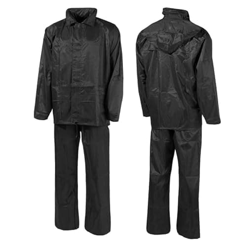 Image of Unisex Waterproof Rain Suit Set – PVC Rain Jacket & Trousers for Men & Women | 2-Piece Lightweight Rainwear | Windproof, Packable Workwear Black S