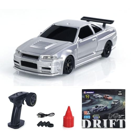 Image of wheelfun 1/43 Full Scale RC Drift Race Vehicle with Gyro Edition 4WD Ready to Go Mini Racing Car Remote Control Car High Speed Model for Collection Gift Boys(Silver Gray)