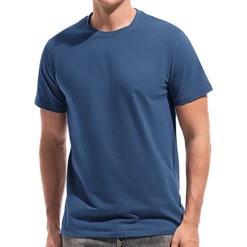 Image of VEIISAR Mens T Shirt - Short Sleeve Crew Neck Soft Fitted Elastic Tees Fresh Classic Tshirts (T31 Dark Blue L)