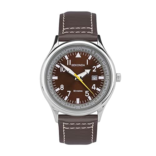 Image of Sekonda Gents Brown Dial Date Strap WR Watch 3882