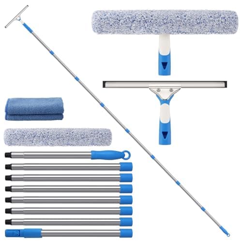 Image of Mitclear 10Ft(3m) Window Cleaning Equipment with Long Handle, Telescopic Window Cleaner Tool with 14'' Squeegee & Microfiber Scrubber, Window Washing Kit for High Windows Mirror Shower Glass Car RV