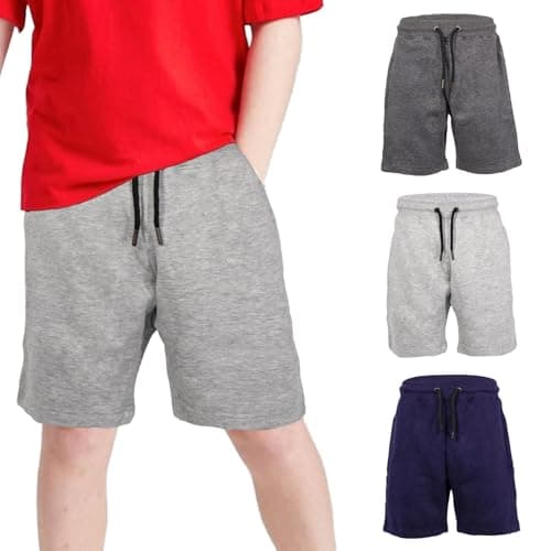 Image of Keanu 3 Pack Boys Regular Fit Fleece Shorts with Zip Pockets, Elastic Waistband, and Drawstring – Sizes 5-6 Years - Charcoal, Light Grey and Navy Pack