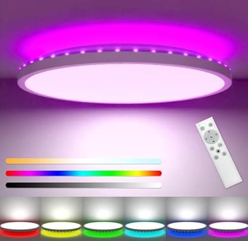 Image of zemty 30CM LED Ceiling Light Dimmable, 24W 3200LM Bathroom Lights Ceiling with Remote Control, RGB Color Changing, 3000-6500K, Timer & Memory, Round Flush Ceiling Lamp for Bedroom Living Room Kitchen