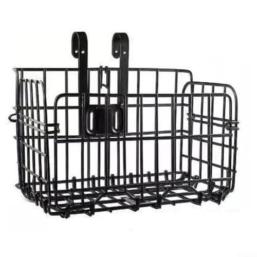 Image of Folding For Basket with Hook, Front Handlebar Carrier and Rear Seat Storage Rack for Mountain For Bike, For Iron Wire Mesh Cargo Holder for Commuting and(Thin Black)