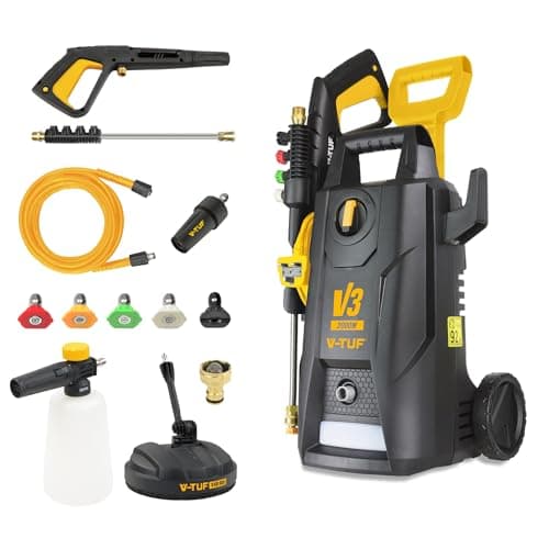 Image of V-TUF Electric Pressure Washer V 3, Pressure: max. 150 bar, Flow Rate: 7.5 L/min, Weight: 7kg, 2000W with Patio Cleaner, turbo nozzle, stainless steel lance & snow foam Cannon