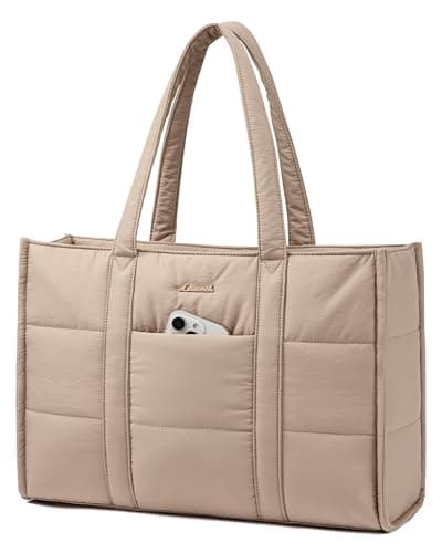 Image of LOVEVOOK Tote Bags for Women, Puffer Quilted Work Bag Ladies Handbags with Zip, Large Womens Totes Hand Bag with 15.6 inch Laptop Compartments for School Uni Teacher College