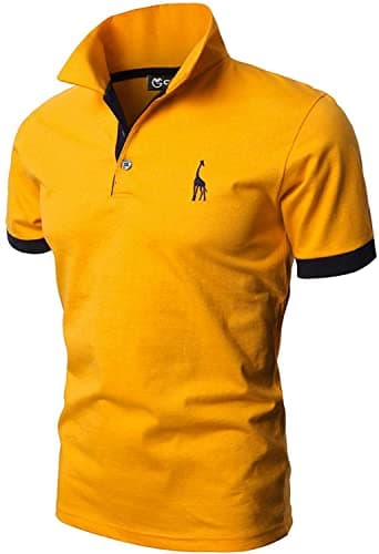 Image of GHYUGR Men's Short Sleeve Polo Shirts Giraffe Contrasting Colors Golf Tennis T-Shirt,Yellow,L