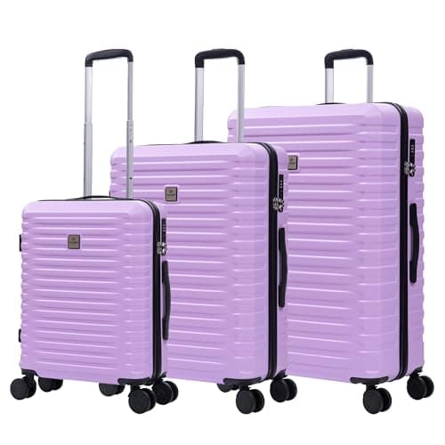 Image of Rocklands Cabin Medium Large Suitcase Luggage Set Hard Shell Lightweight 4 Dual Spinner Wheels Trolley Suitcase Carry On Check in Luggage TSA Lock (Purple, 3 Pcs Set (20"+24"+28")