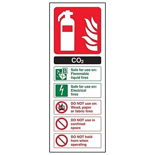 Image of V Safety Co2 Id Fire Extinguisher Sign - Portrait - 75mm X 200mm - 1mm Rigid Plastic