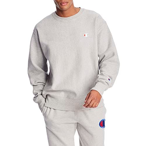 Image of Champion Men's Crewneck, Reverse Weave, Heavyweight Fleece Sweatshirt, Oxford Gray Left Chest C, S