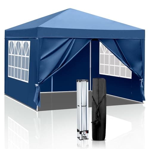 Image of Outopee 3m x 3m Ez Pop Up Canopy Tent with 4 SideWalls, Outdoor Gazebo Portable Instant Canopy for Commercial Events, Party, Backyard BBQ, Camping, Blue
