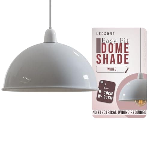 Image of White Modern Dome Pendant Lamp Shade – 21cm Industrial Metal Ceiling Light Shade Easy Fit for Kitchen, Bedroom, Living Room, Dining Room, Hallway, Restaurant and Café