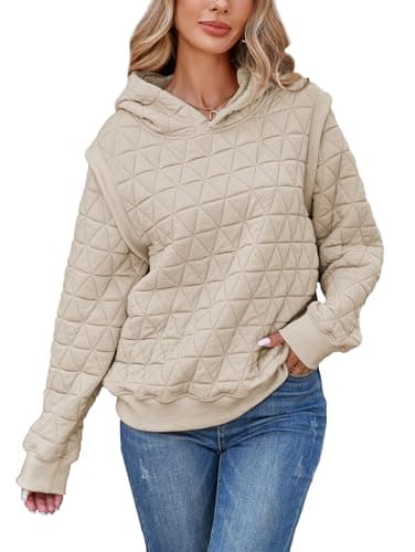 Image of Famulily Women's Thickened Quilted Hoodie Oversized Pullover Coat Outwear Hoodies with Pockets Beige L